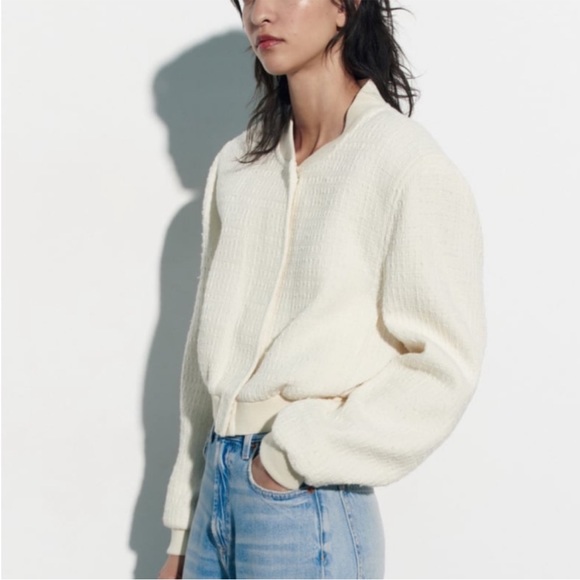 ZARA CROPPED TEXTURED BOMBER JACKET - Picture 4 of 11